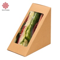 Boîtes à sandwich jetables en papier kraft Baoren avec fenêtre, emballages pour sandwichs, boîtes à pâtisserie triangulaires, boîtes à lunch de qualité alimentaire