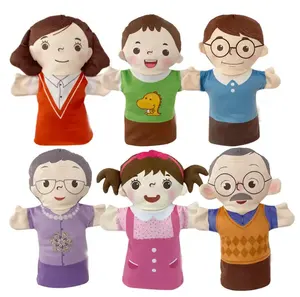 Boneco de mão de pelúcia para membros da família, brinquedo educativo de baixo MOQ para mãe, pai, filho e filha, mãe e pai