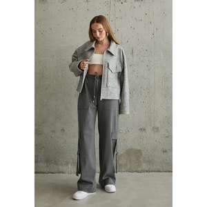 Veste en cachemire gris minimaliste à manches longues, tissée, pour femme, automne - Product Image 4