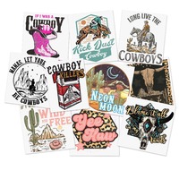Transferts thermocollants de style Western Cowboy pour T-shirts, motifs de Noël roses, impression sérigraphique, vente en gros d'usine