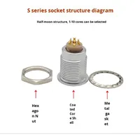 Connecteur multipin cylindrique en métal plaqué or, série S, aviation ERA, mâle/femelle, auto-bloquant, à broches, avec noyau d'aiguille