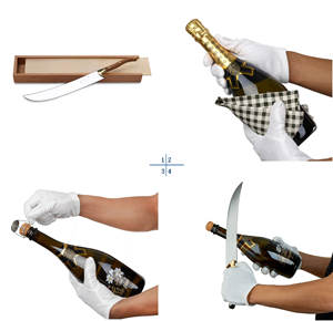 Ouvre-bouteille moderne en acier inoxydable en forme d'épée avec manche en bois d'olivier - Product Image 3