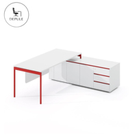 Scrivania Direzionale Moderna in MDF Bianco, Tavolo da Ufficio a L Resistente, Scrivania Estensibile e Set Sedia Ergonomica con Armadietto