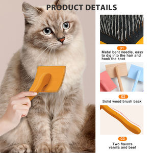 Spazzole per la rimozione dei peli di animali domestici, pettine per la pulizia, strumento per la toelettatura di animali a <span class=keywords><strong>pelo</strong></span> lungo e <span class=keywords><strong>corto</strong></span>, spazzola in legno per la toelettatura degli animali, all'ingrosso - Product Image 3