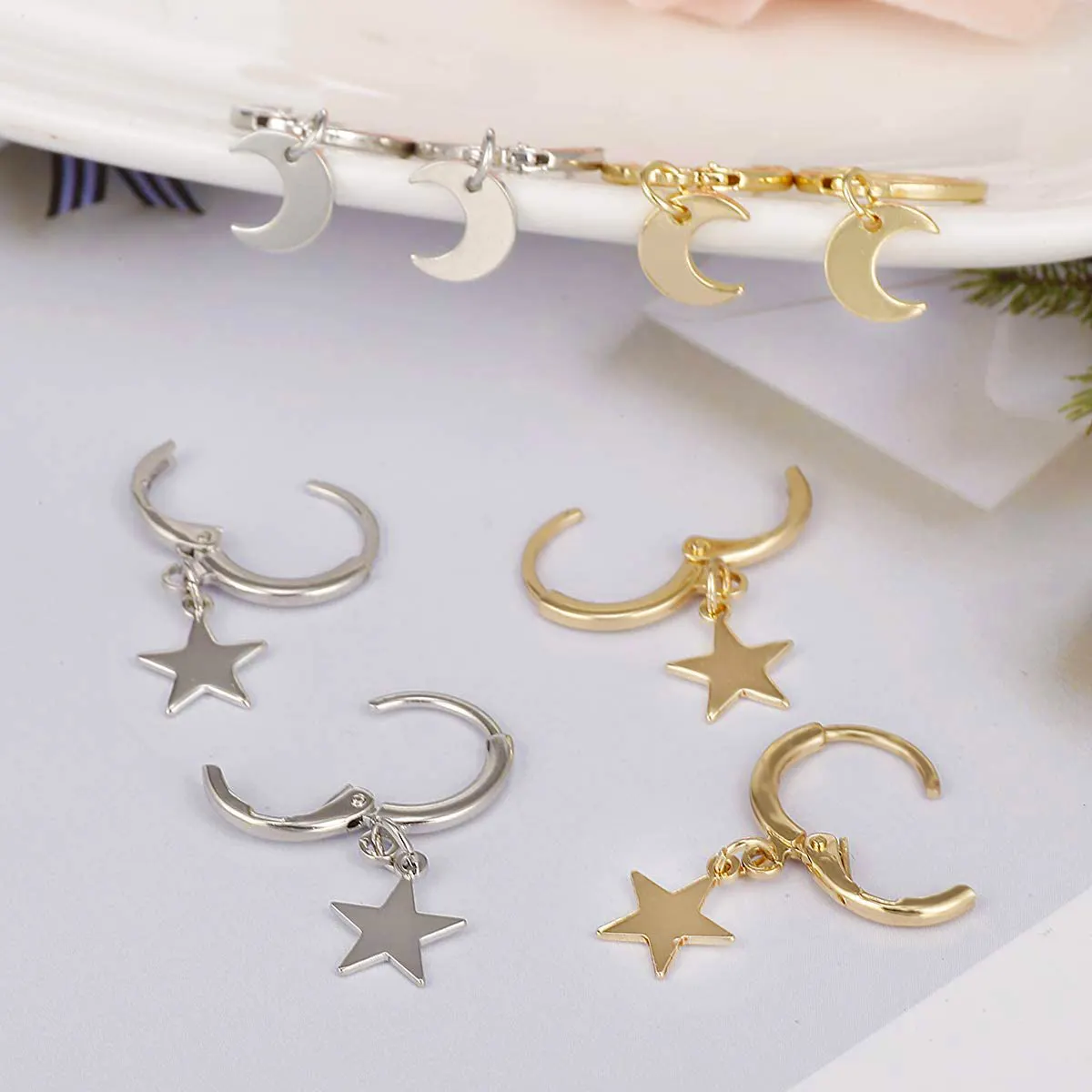 Women Girls Earring Jewelry Stainless Steel Custom Small Star Moon 14k Gold Butterfly Dangle Huggie Hoop Earrings