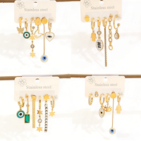Dazgirl – Lot de 3 paires de boucles d'oreilles pendantes tendance en acier inoxydable avec chaîne et pompon, finition polie élégante