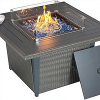 Table de barbecue rectangulaire en osier pour patio extérieur, avec réchaud au propane, multi-usages