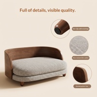 Canapé-lit pour animaux de compagnie en bois massif et tissu pelucheux, forme ronde, imperméable, résistant aux chutes, silencieux, résistant à l'usure, ventilé, toutes saisons, pour chiens