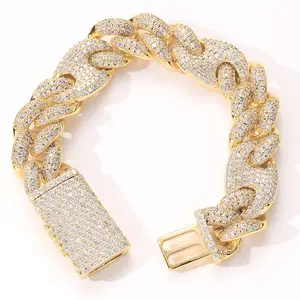 Hiphop 20mm Micro Paved Cz Miami Cuban Link Chain Iced Out Mens Diamond Cuban Chain Brass Necklace Bracelet Jewelry Set For Men