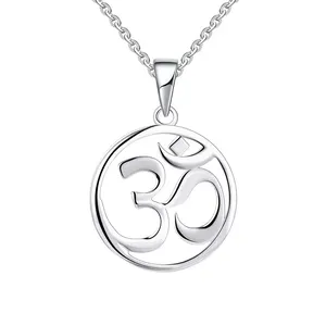 925 Sterling silver 24 Mm Open Aum Om Ohm Sanskrit Symbol Yoga Charm Pendant Necklace