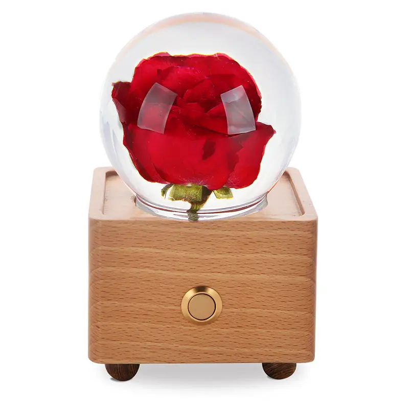 LED Light Wood Base Speaker Crystal Ball Preserve Rose Flower 2023 luxury Great unique Valentines Day Gifts ideas For Girlfriend