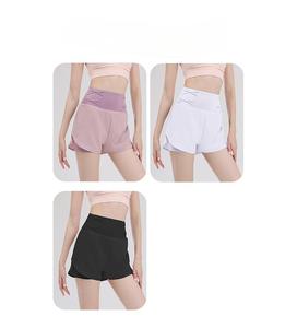 Short de yoga taille haute pour femme Logo personnalisé Short de bain en polyester à deux couches en gros Méthode de tissage tissé à coupe ample - Product Image 2
