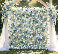 Mur de fleurs en tissu 5D avec étoiles bleues et blanches pour arrangement de mariage