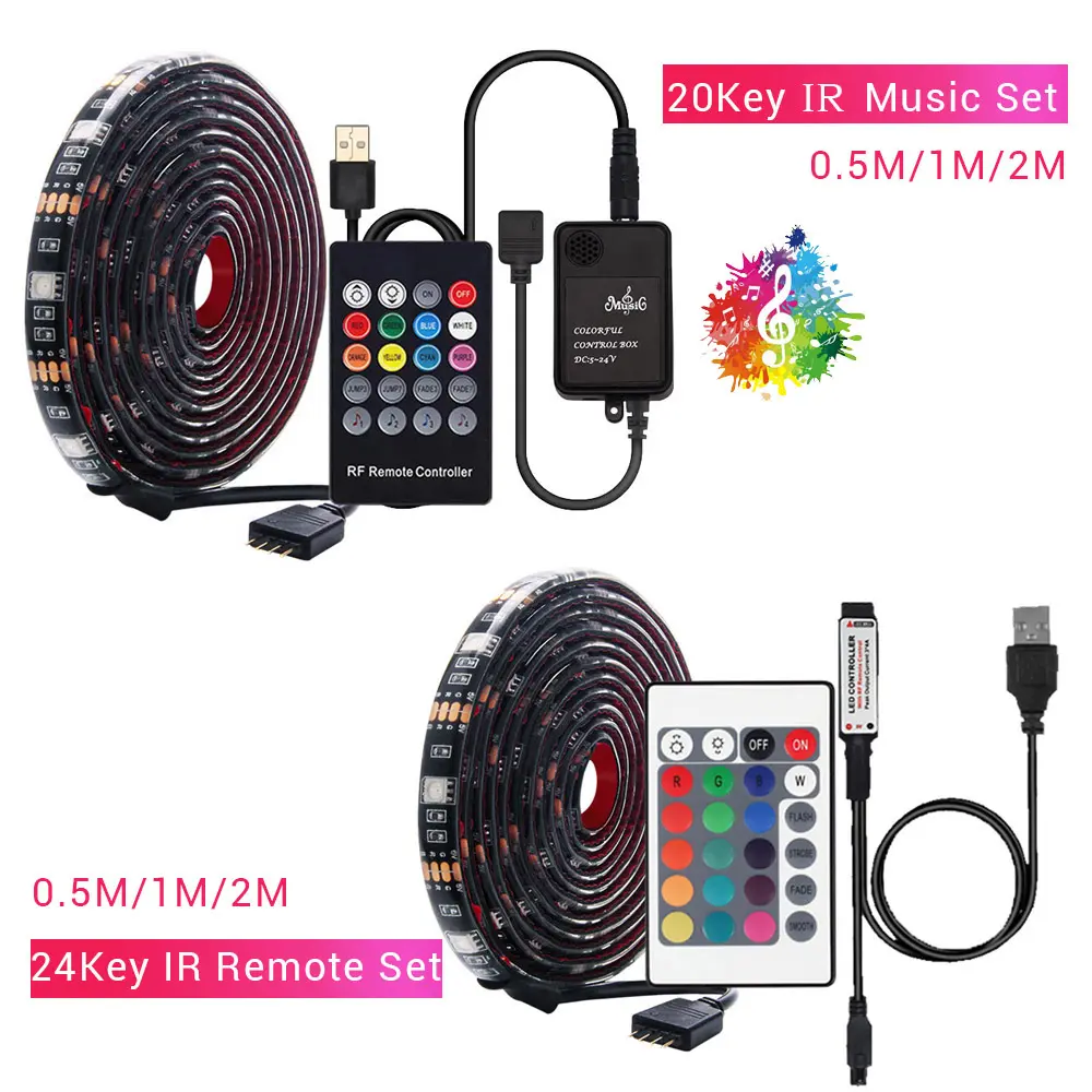 5m LED RGB Strip Set mit RF IR Music Controller Flexibles LED-Licht für TV-Hintergrund band Ribbon DC5V USB 5050 LED-Nachtlicht