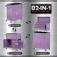 Coffre à outils moderne en aluminium à 8 tiroirs, 42,5 pouces, avec système de verrouillage à clé et dessus amovible (violet)