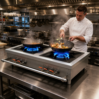 Cuisinière à gaz Wok, cuisinière chinoise, équipement de cuisine commerciale, 2 brûleurs, comptoir en acier inoxydable