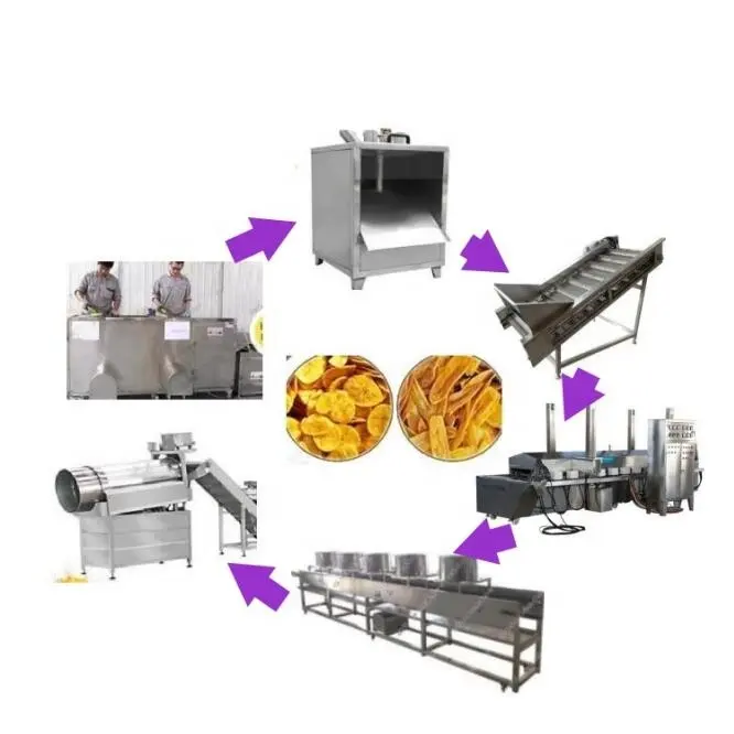 100 ~ 500 kg/hr automático crujiente frito Chifles plátano oblea Banana Chips que hace la máquina línea de procesamiento de Producción Planta de pavo