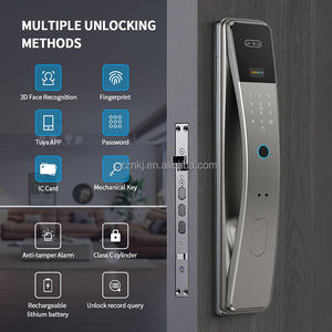 <span class=keywords><strong>Interphone</strong></span> vidéo Tuya App, serrure de porte intelligente biométrique automatique avec empreinte digitale, WiFi, caméra, alliage de zinc, porte en bois - Product Image 3