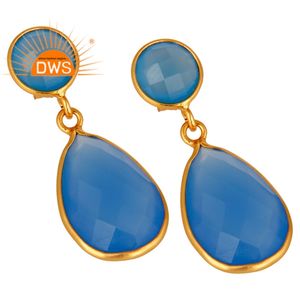 Dangle Designer Silver Earrings Jewelry Wholesaler of Gold Plated Earring Blue Chalcedony Gemstone Earring Supplier - Product Image 2