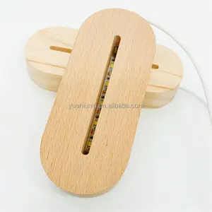 Vendita calda prodotti in legno su misura regalo in legno LED 3D in legno rotondo rettangolo Base notte luce lampada da tavolo con USB