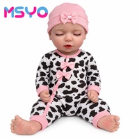 Boneka Bayi Reborn Vinyl MSYO 45cm Interaktif, Bisa Menangis, Tersenyum, Tidur, Suara Realistis, Romper Motif Sapi Pink, Topi untuk Anak-anak