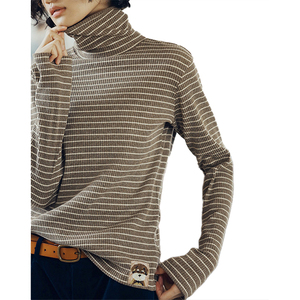 <b>Women's</b> Autumn Winter New High Neck Fashion Inner Wear Slim-Fitting Striped Versatile Long Sleeve Base Layer Knit <b>Top</b> - Product Image 5