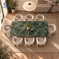 Table à manger de luxe avec plateau en marbre artificiel de 20 mm, mobilier d'hôtel moderne, table à manger en acier inoxydable sur mesure, vente directe pour villa