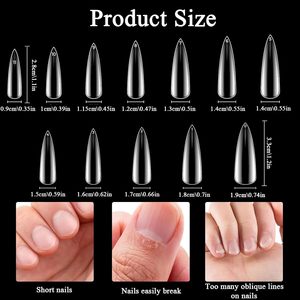 Ongles en gel souple à presser 500 pièces transparents XXL naturels longs en forme de stiletto, boîte complète, marque privée - Product Image 4