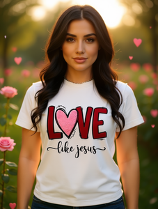T-Shirt da Donna a Maniche Corte per San Valentino, Stampa Cuore e Lettere, Collo Tondo, Top Casual 100% Cotone Traspirante e Leggero - Product Image 2