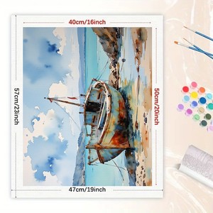 Vernice <span class=keywords><strong>Vintage</strong></span> barca a vela con Kit di numeri per adulti-barca da te stagionata in riva al mare 16x20 pollici, decorazione artistica senza cornice o regali - Product Image 2