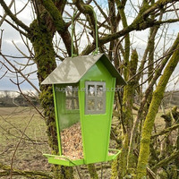 Mangeoire à oiseaux en métal suspendue, résistante aux intempéries, résistante à la rouille, avec panneaux transparents, bol d'alimentation pour oiseaux sauvages de jardin en plein air