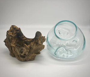 Vaso per decorazioni per la casa contenitori per terrari a forma rotonda in vetro OEM vaso di vetro terrario con Base in legno a tema spiaggia terrario per piante fai da te - Product Image 2