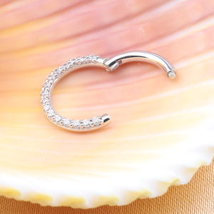 Piercing de Moda, Anillo de Aro Segmentado con Bisagra Frontal, Plata de Ley S925, Incrustaciones de Circonita Cúbica, para Perforación de Cartílago, Nariz y Oreja - Product Image 4