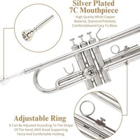Silver Lacquered Gold BB Trumpet Instrument Nickel-plated Brass Stainless Steel Valves Professional Grade Rust Resistant Student