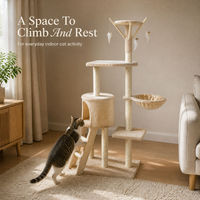 Arbre à chat à cinq niveaux en bois, structure d'escalade, griffoir, condo, hamac, tour pour chats d'intérieur