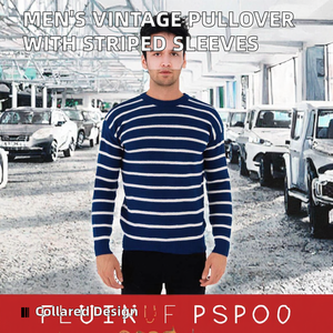 Pull en tricot vintage 100% coton personnalisé pour homme |   Pull d'hiver pour motard à col rabattu et manches rayées - Product Image 2