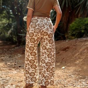 กางเกงผู้หญิงสไตล์ใหม่ ลายฮาวาย เอวสูง ผ่าข้าง ทรงหลวม กางเกงเรยอนคุณภาพสูงสั่งทำพิเศษ - Product Image 5