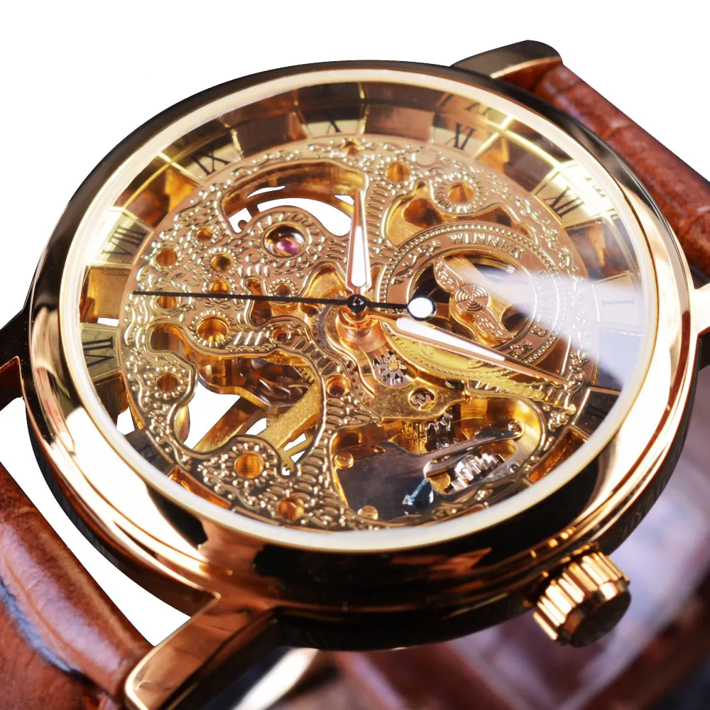 Winner New Number Sport Design Bezel Golden Watch Mens Watches Top Brand Luxury Montre Homme Clock Men Automatic Skeleton Watch