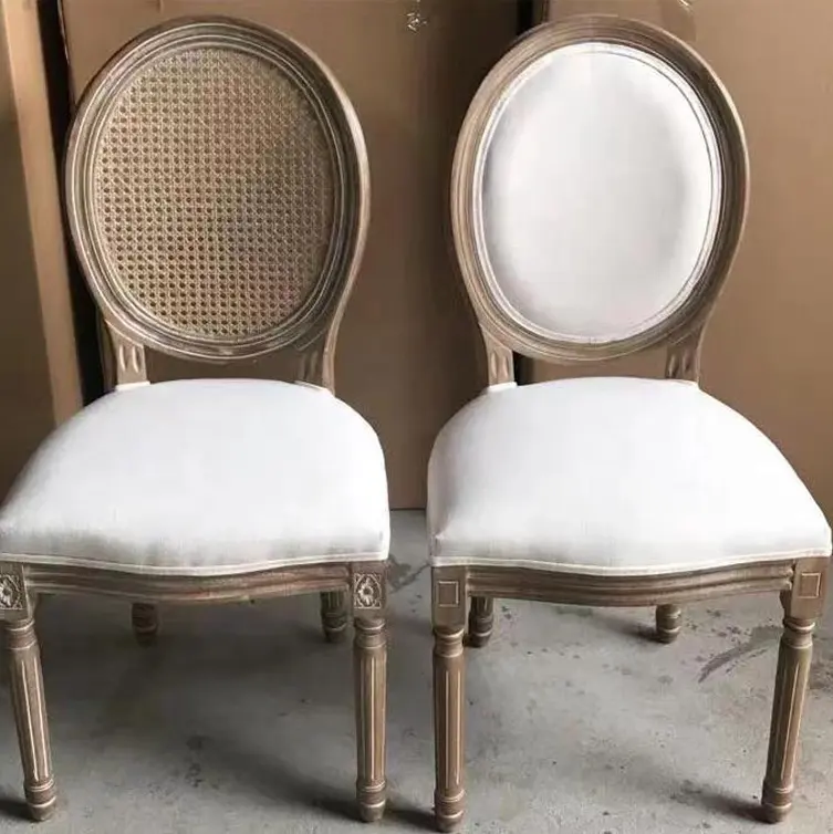 Wholesale French Vintage Style Wood Dinning Chairs Fabric Wedding Chairs Wood Stackable Chair