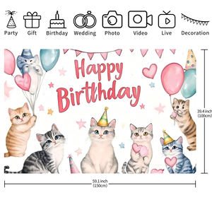 Bannière de fond à motifs de chats, thème animalier, pour décoration de fête d'anniversaire, pour enfants garçons - Product Image 5