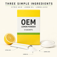 Mélange de poudre de citron en marque blanche OEM, 12 sachets par boîte, à base d'acide citrique et d'huile de citron, pour les propriétaires et les acheteurs de marques mondiales
