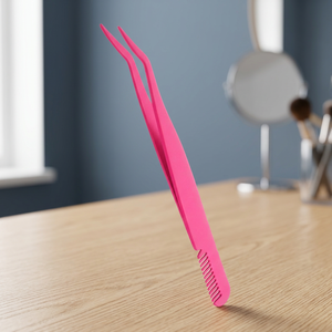 <b>Hot</b> Selling Wholesale Stainless Steel Luxury Rose Gold Slanted Tip 10mm Eyelash Extension Tweezers False Eyelash <b>Comb</b> - Product Image 2