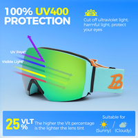BAOLIDEN JR022-B Lunettes de ski magnétiques pour adultes, tendance, sportives, d'extérieur, protection UV, anti-buée, lentille transparente, sangle réglable