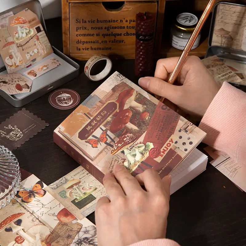 Simno Set hadiah Jurnal Retro, Kit perlengkapan DIY buku tempel Vintage 123 buah alat tulis Notebook A6