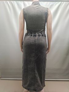 ZHEZHE Abbigliamento Femminile Europeo e Americano, Nuovo Abito Senza Maniche con Collo all'Americana e Bottoni, Moda Autunno-Inverno - Product Image 4
