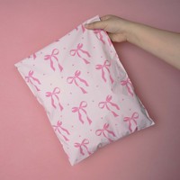 Sacs d'expédition en polyéthylène personnalisés avec nœud rose pour les entreprises de cadeaux, emballages promotionnels de vacances, sacs d'expédition imperméables en gros