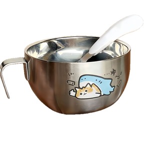 Bol en acier inoxydable avec cuillère, design de dessin animé, qualité alimentaire, pour usage domestique, matériau 304, style corps droit - Product Image 4
