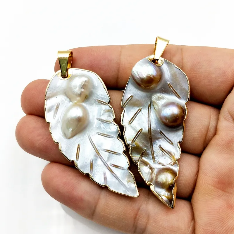 Hand made jewelry leaf shape oyster shell pendant white mop oyster pearl shell leaves pendants for necklace earrings making gift