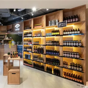 Wall Rack Retail Wine Shop Interior Design Decoration Wine Store Custom Wooden Metal Wall Mounter Wine Rack