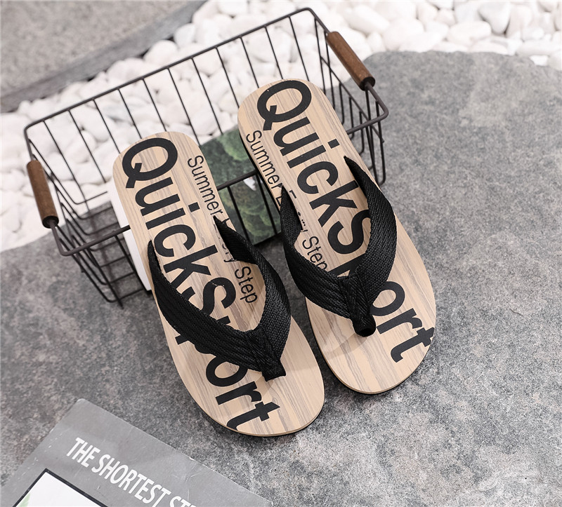 Summer Beach Shoes Flip-flops Men EVA Wood Print Flip Flops Slippers Custom Logo